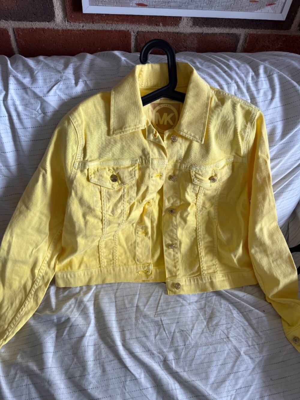 Michael Kors Yellow Denim Jean Jacket Women's L 97% Cotton Like New Bright Bold - Picture 2 of 9
